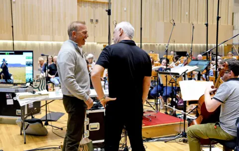 RSNO Kevin Costner in the Glasgow studio with the RSNO
